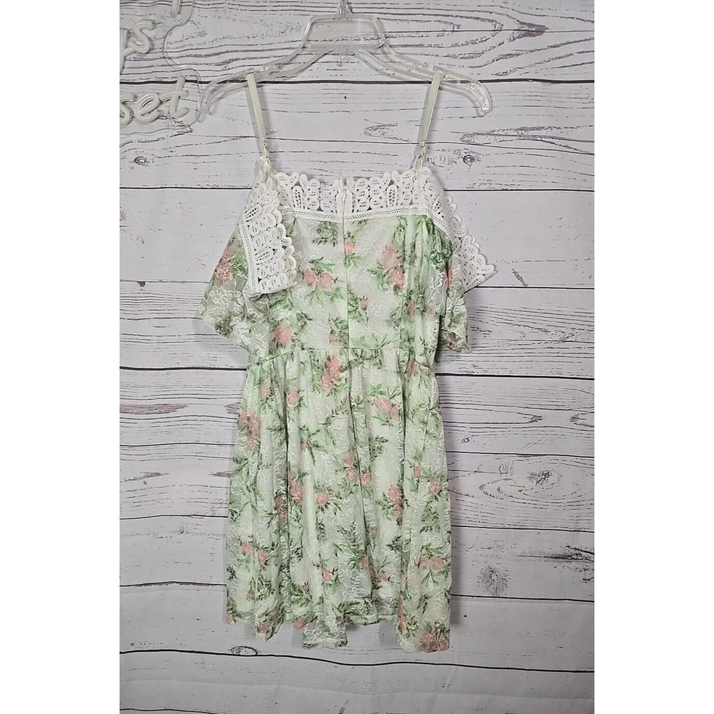Disney Princess Green Floral Lace Cold Shoulder Mini Dress Girls‎ Size Large